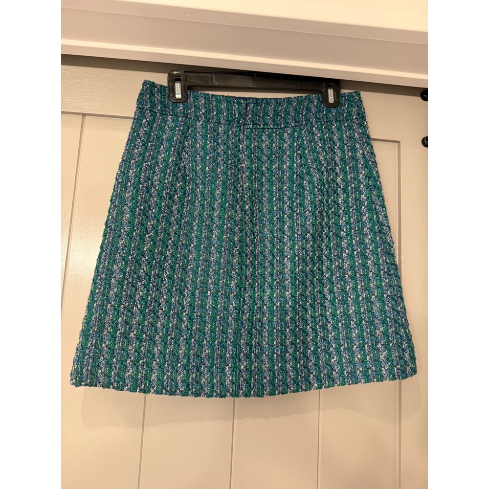 J.Crew Green Navy Tweed Mini Skirt Textured A-Line Size 6 Metallic Workwear - Picture 6 of 6